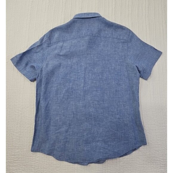 Nautica Linen Blend Short Sleeve Shirt Men's M Blue Button Up EUC LN Resortwear - Picture 9 of 12